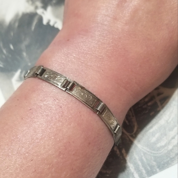 WWI yr1916 Antique Forget Me Not Sterling Panel Bracelet - Picture 9 of 10